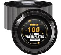 Blcculi 100 Count Black Paper Plates,9 Inch Paper Plates Black Disposable Plates,Black Paper Dinner Plates Party Plates,Black Disposable Paper Plate for Party,Birthday,Wedding,Holiday,Picnic,Travel