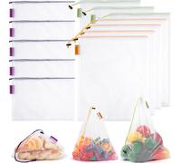Blcculi 12 Pcs Reusable Produce Bags,Washable Mesh Produce Bags,Mesh Grocery Bag with Drawstring & Colorful Tare Weight Tags,See-Through Vegetable Bag for Grocery Storage,Fruits,Large Medium Small