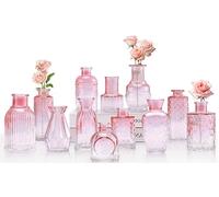 Blcculi Glass Bud Vases Set of 12,Pink Bud Vases in Bulk,Small Flower Vase for Centerpieces,Glass Vintage Bottle for Rustic Wedding Decorations,Mini Single Bud Vase for Home Wedding Table Decor