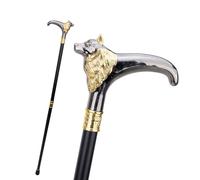 Blck Gold Fox Head Metal Straight Handle Gentleman's Walking Stick, Accessory for Everyday Use Drama Cosplay 36"
