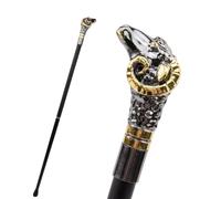 Blck Gold Sheep Head Metal Straight Handle Gentleman's Walking Stick, Accessory for Everyday Use Drama Cosplay 36"