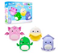 BLDR Squishmallows Buildable Figure Multipack - Junie The Banana, Maritza The Cactus, Shea The Cthulhu, Stacy The Squid - Squishmallows Fans 8+, 0141
