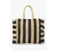 BLE Black & Ecru Woven Straw Fringe Trim Shopper Bag Size: One Size, C