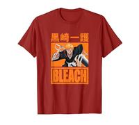 Bleach Ichigo with Orange Block Logo Anime T-Shirt, Men, Cranberry Red, 3X-Large