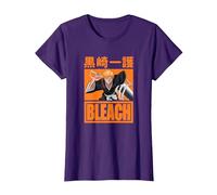 Bleach Ichigo with Orange Block Logo Anime T-Shirt, Women, Purple, Small
