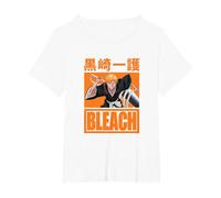 Bleach Ichigo with Orange Block Logo Anime T-Shirt, Women's Plus, White, 6X