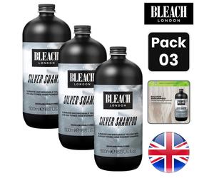 Bleach London Silver Shampoo Neutralises Yellow Tones 500ml - Pack of 3