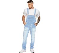 (Bleach Wash, 38R) Enzo Jeans Mens Dungarees Denim Overalls Big King