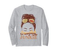 Bleached Crawfish Junkie Leopard Messy Bun Seafood Lover Long Sleeve T-Shirt
