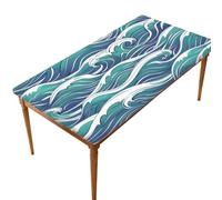 Bleblef Ocean Waves Table Cloth Elastic Edged Rectangle,3046 | Windproof Elastic Fitted Tablecloth Wipe Clean Elastic Edged Table Cover 76x152CM for Garden Dining Party Décor