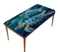 Bleblef Sea Turtle Table Cloth Elastic Edged Rectangle,3658
