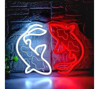 Blecode Koi Fish Neon Signs for Wall Decor Led Fishes Neon Signs Light Up Night Red White Neon Lights for Bedroom Koi Pond Fish Room Restaurant Office Bar Shop Business Festival 13.4 * 10.9in (XD307)