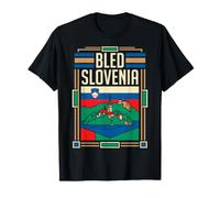 Bled Slovenia Flag Lake Castle Retro Travel Art T-Shirt