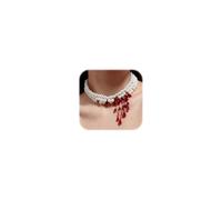 Bleeding Pearl Necklace for Women - Dripping Blood Vampire Choker Necklace - Spooky Pearl Necklace for Halloween Party Jewelry, One Size, Alloy Steel, No Gemstone