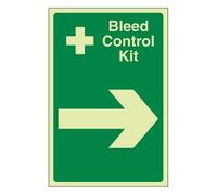 Bleedsave Bleed Control Kit Arrow Right 300 x 400 mm - Glow In The Dark Self Adhesive Vinyl Safety Sign