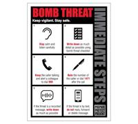 BLEEDSAVE Bomb Threat - Action Card 148 x 210 mm (A5) - 1mm Rigid Plastic Safety Sign