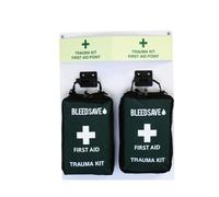 BLEEDSAVE Double Trauma Kit First Aid Point with 2 x Tournikey - Public Access Trauma Pact First Aid Point - Glow in The Dark Wall Mounted Soft Cases - 500x380x70mm