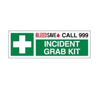 Bleedsave Incident Grab Kit - Call 999 - Landscape 300 x 100 mm - 1mm Rigid Plastic Safety Sign