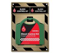 BLEEDSAVE Premium Basic Bleed Control Point - First Aid Kit with Tourniquet - 1 Unit Wall Mounted - School and Workplace - Gold - 500 x 400 x 70mm