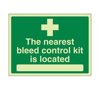 Bleedsave The Nearest Bleed Control Kit Is Located 200 x 150 mm - Glow In The Dark Self Adhesive Vinyl Safety Sign
