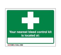 Bleedsave The Nearest Bleed Control Kit Is Located - Call 999 200 x 150 mm - 3mm Aluminium Composite Safety Sign