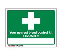 Bleedsave The Nearest Bleed Control Kit Is Located - Call 999 200 x 150 mm - Self Adhesive Vinyl Safety Sign