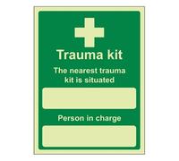 Bleedsave The Nearest Trauma Kit Is Situated - Portrait 150 x 200 mm - Glow In The Dark Self Adhesive Vinyl Safety Sign
