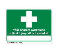 Bleedsave The Nearest Workplace Critical Injury Kit Is Located - Call 999 200 x 150 mm - 2mm Rigid Plastic Safety Sign