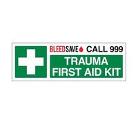 Bleedsave Trauma First Aid Kit - Call 999 - Landscape 300 x 100 mm - 2mm Rigid Plastic Safety Sign