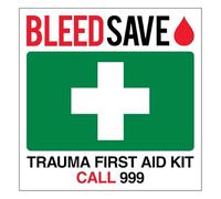 Bleedsave Trauma First Aid Kit - Call 999 - Square 200 x 200 mm - 2mm Rigid Plastic Safety Sign