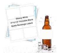 Bleidruck 4 x 3-1/3 inch Glossy White Waterproof Bottle Labels, 120 Count, Printable, Oil-Resistant, Rectangular Vinyl Labels for Inkjet/Laser Printer