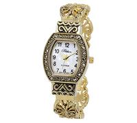 Blekon Collections Japanese Quartz Antique Designed Silver 24mm Marcasite Bangle Watch, Gold-Square, Classic