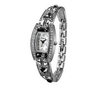 Blekon Collections Japanese Quartz Ladies Square Stones 21mm Case Pearl Dial Metal Link Bracelet Fashion Watch, Silver/Black