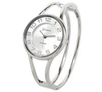 Blekon Collections Japanese Quartz Round Face Dial Metal Double Band Fashion Women's Bangle Cuff Watch 5215, Silver/Silver, S, Elegant