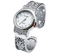 Blekon Collections Japanese Quartz Women's 28mm Case Elegantly Designed Cuff Bangle Watch, Silver, Small, Elegant