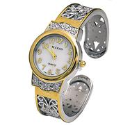 Blekon Collections Japanese Quartz Women's 28mm Case Elegantly Designed Cuff Bangle Watch, Two-Tone, Small, Elegant