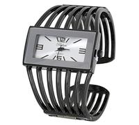 Blekon Collections Ladies Fashion Watch - Rectangular Analog Quartz Sturdy Stylish Wrist Watch Semi Cuff Bangle Watch, Silver/Gunmetal, Casual, Classic, Elegant, Womens, Unique