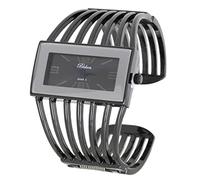 Blekon Collections Ladies Fashion Watch - Rectangular Analog Quartz Sturdy Stylish Wrist Watch Semi Cuff Bangle Watch, Gunmetal/Gunmetal