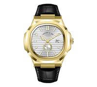 Blekon Collections Men's 44mm Quartz Watch, Comfortable Silicone, Leather Strap, Luminous Hands & Numbers, Easy-Read Date Display, Sleek Round Dial - Perfect for Everyday Wear, Silver/Gold/Black