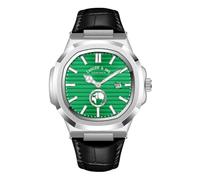 Blekon Collections Men's 44mm Quartz Watch, Comfortable Silicone, Leather Strap, Luminous Hands & Numbers, Easy-Read Date Display, Sleek Round Dial - Perfect for Everyday Wear, Green/Silver/Black