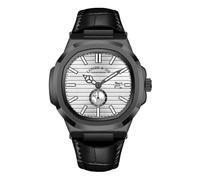 Blekon Collections Men's 44mm Quartz Watch, Comfortable Silicone, Leather Strap, Luminous Hands & Numbers, Easy-Read Date Display, Sleek Round Dial - Perfect for Everyday Wear, Silver/Black/Black