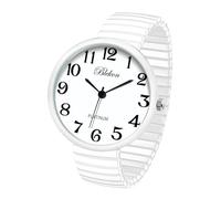 Blekon Collections New Super Large Face Stretch Band Japanese Movement PC21J Fashion Watch, White, M, Big face