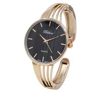 Blekon Collections Quartz Women's 34mm Case Elegant Cuff Bangle Watch, Black/Rose Gold