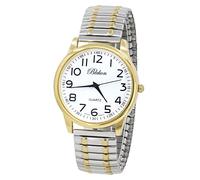 Blekon Collections Unisex Large Face Easy to Read 40mm Case Japanese Quartz Movement Stretch Band Watch…, (Two-Tone), Quartz Movement