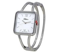 Blekon Collections Womens 30mm Square Elegant Metal Cuff Bangle Fashion Watch, Silver, Small, Bangle,Cuff,Elegant