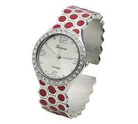 Blekon Collections Women's 33mm Case Hexagon Patterned Metal Bangle Watch, Red