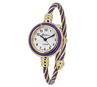 Blekon Collections Women's Cuff Watch - Round Analog Display Arabic Numbers 23mm Case Wire Bracelet Watch for Women Elegant Cable Cuff Bangle Wrist Watch, Gold/Purple, Casual, Classic, Elegant, Women