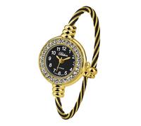 Blekon Collections Women's Cuff Watch - Round Analog Display Arabic Numbers 23mm Case Wire Bracelet Watch for Women Elegant Cable Cuff Bangle Wrist Watch…, Rhinestone Gold/Black, Casual, Classic,