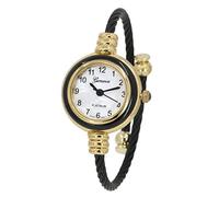 Blekon Collections Women's Cuff Watch - Round Analog Display Arabic Numbers 23mm Case Wire Bracelet Watch for Women Elegant Cable Cuff Bangle Wrist Watch, Gold/Black 1