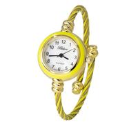 Blekon Collections Women's Cuff Watch - Round Analog Display Arabic Numbers 23mm Case Wire Bracelet Watch for Women Elegant Cable Cuff Bangle Wrist Watch, Gold/Yellow, minimalist